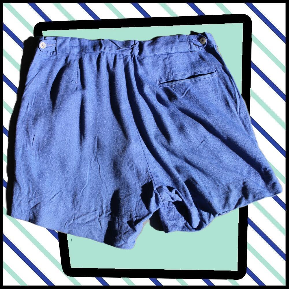 Vintage Bukta shorts, in royal blue with pleated front- rear view