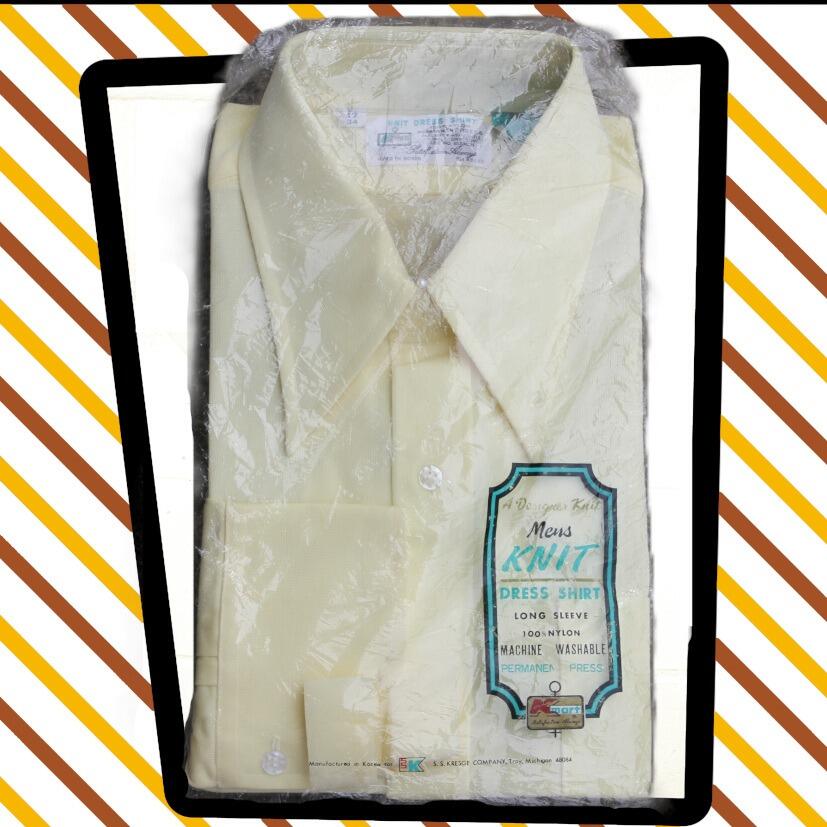 cool Vintage Nylon Knit K-MART Unworn L/S Dress SHIRT in Yellow