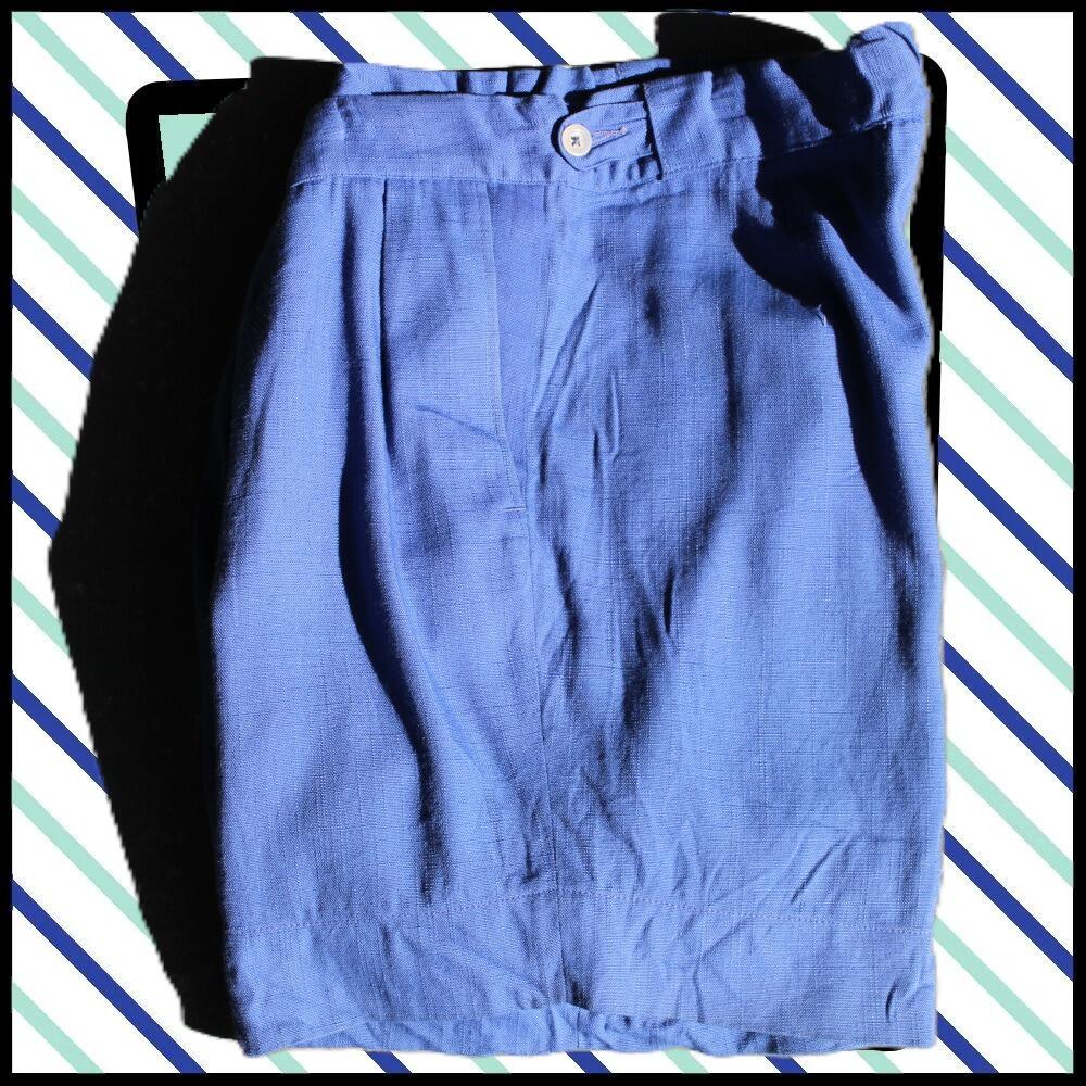 Vintage Bukta shorts, in royal blue with pleated front- side view