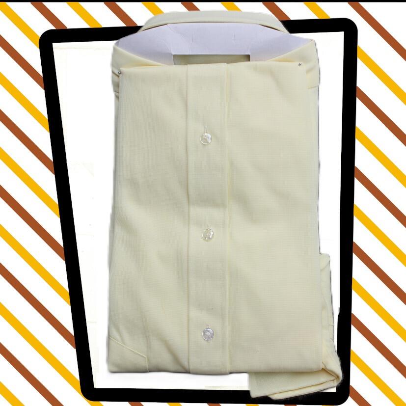 cool Vintage Nylon Knit K-MART Unworn L/S Dress SHIRT in Yellow- rear