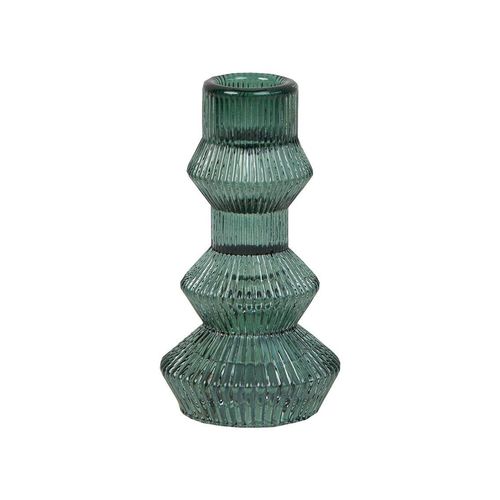 Sage green ribbed glass candle holder