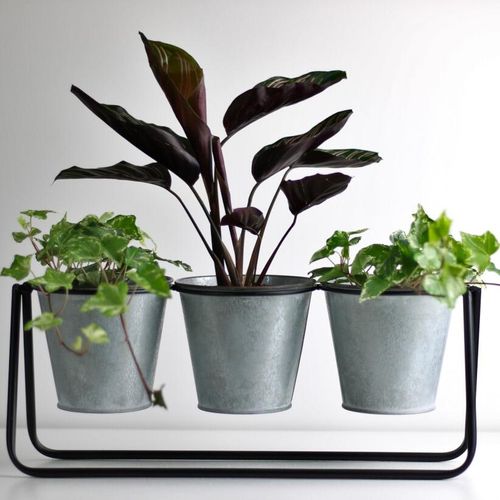 window sill planter with 3 metal plant pots
