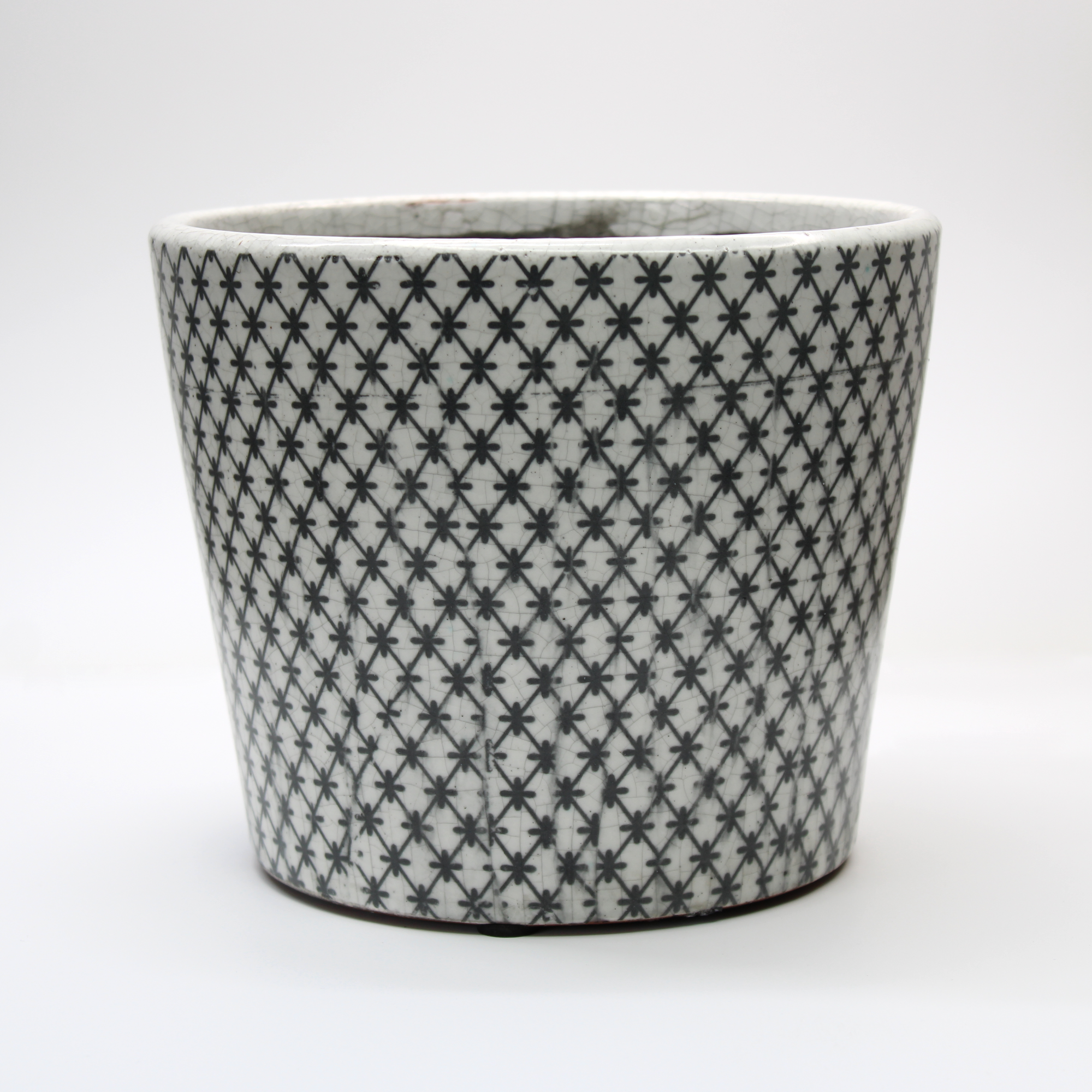 vintage-style black and white glazed plant pot