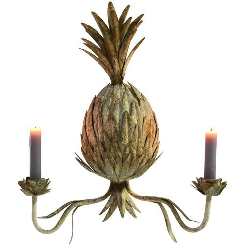 Rustic metal pineapple candle sconce with two taper candleholders