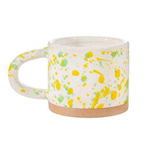 Yellow and green splatter mug front