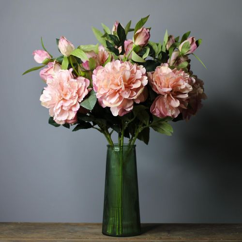 faux silk hillary peony pink in green vase