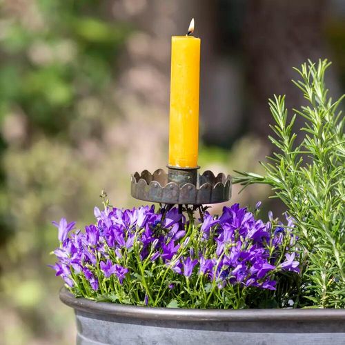 Garden stake candle holder in planter