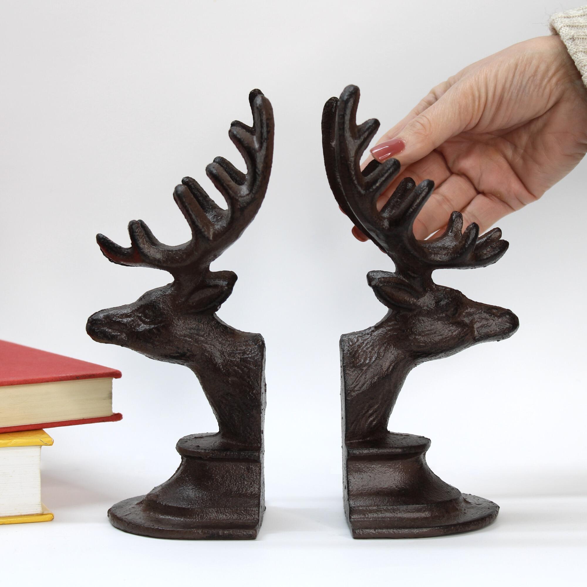 Cast iron stag head bookends.