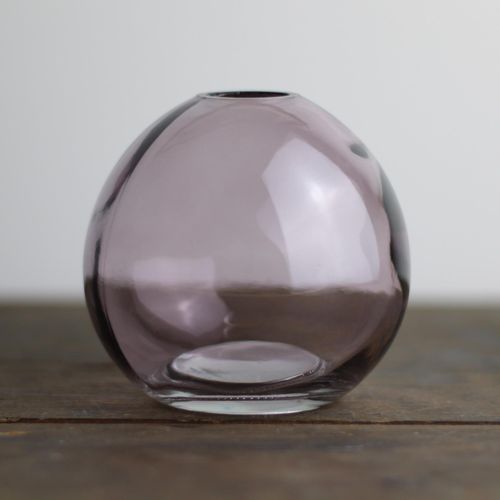 Small round amethyst coloured glass bud vase
