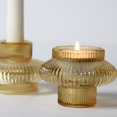 glass reversible candle holders with tealight and candlestick