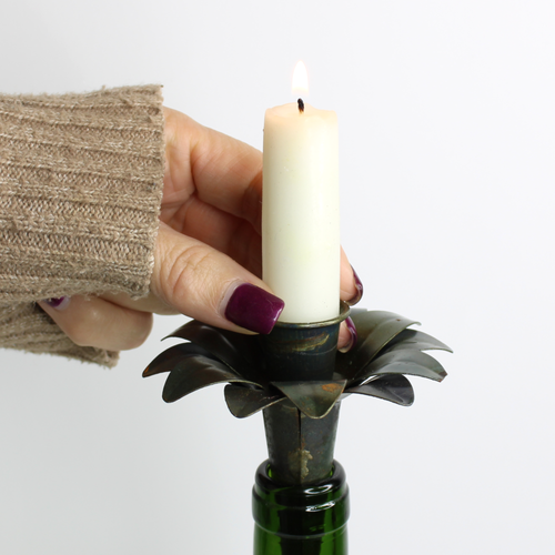 vintage style candle holder bottle topper with small candle