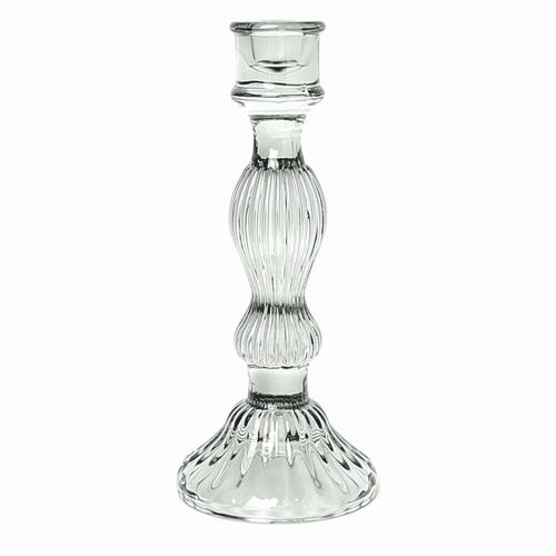 Grey glass candle stick holder
