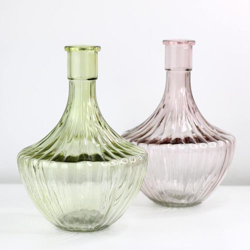 long neck glass vases pink and green