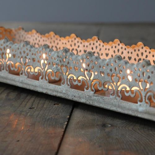 long rectangular candle tray with tealights