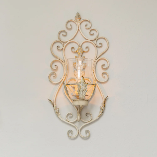 vintage style wall hung candle sconce with glass hurricane