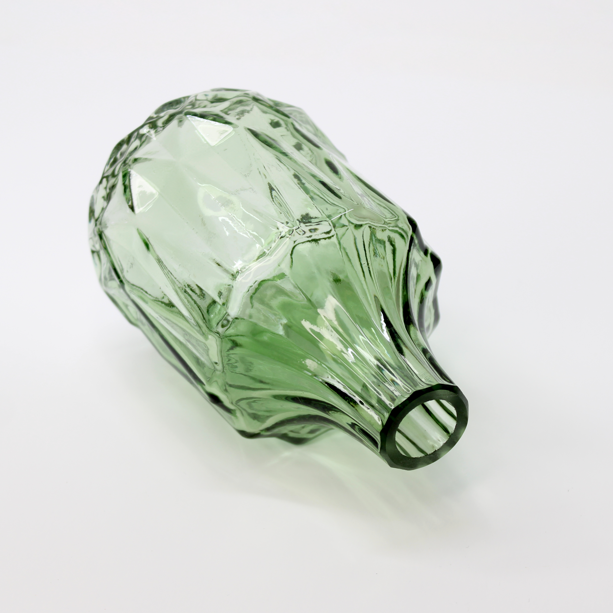 vintage green bud vase with textured glass