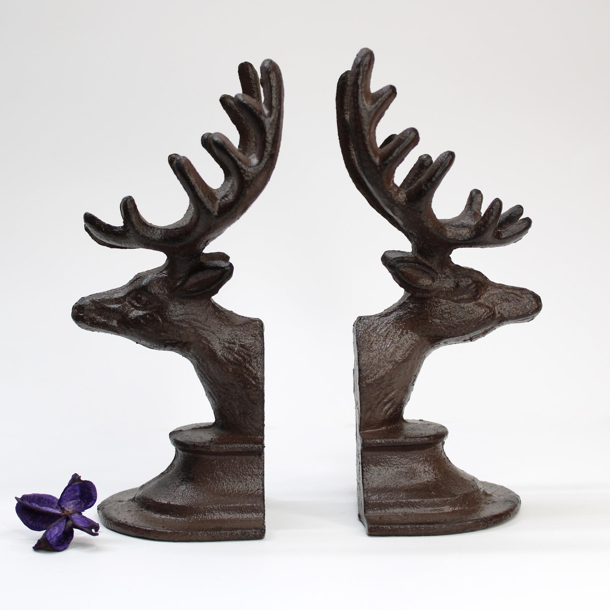 Cast iron deer head bookends.