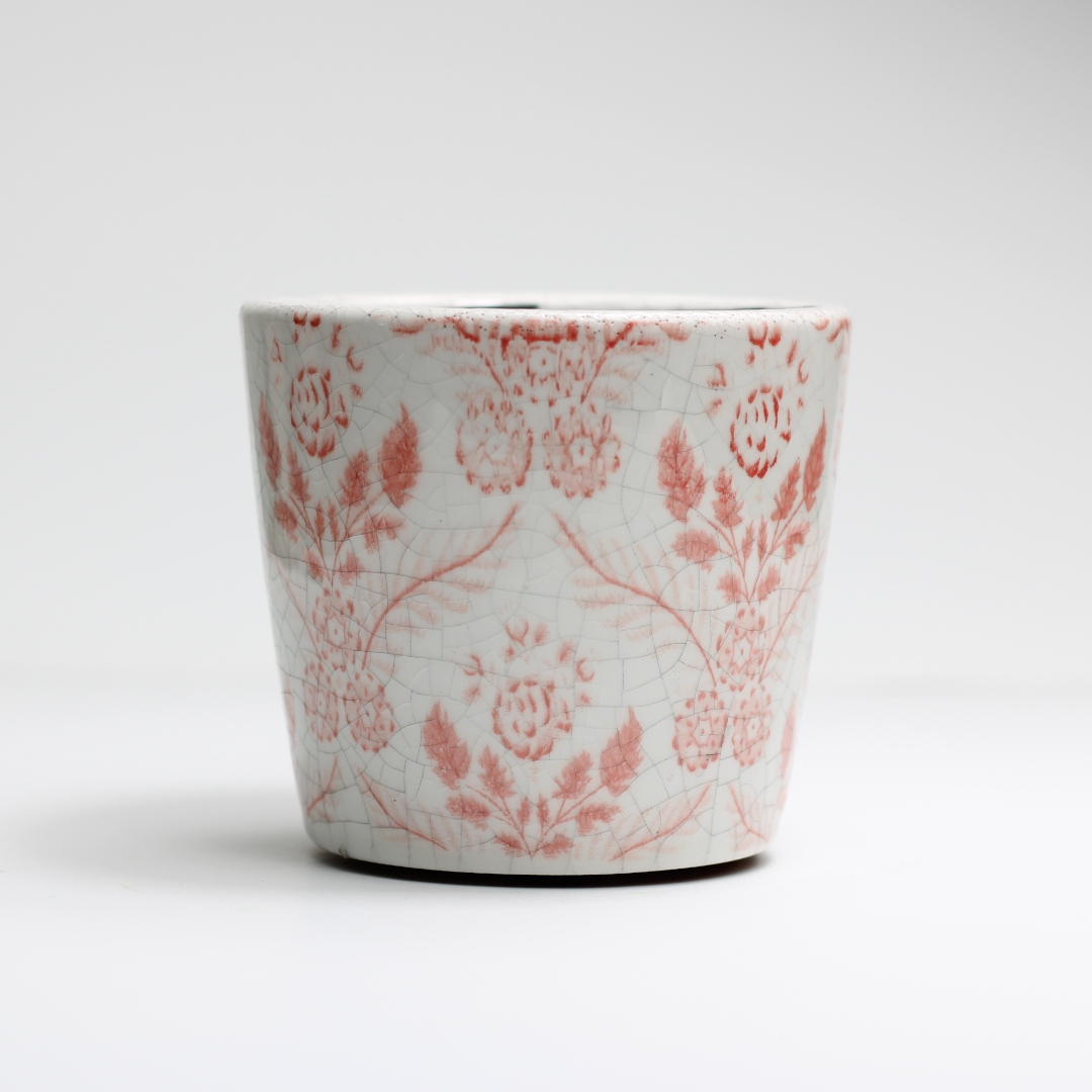 small terracotta plant pot with vintage design