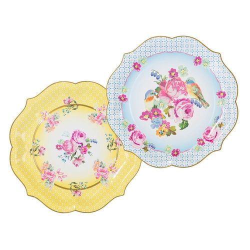 blue and yellow luxury disposable serving plates with floral design