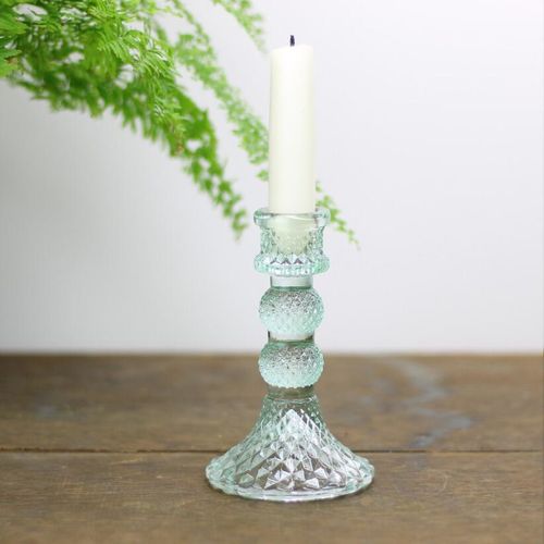 green glass harlequin candle holder
