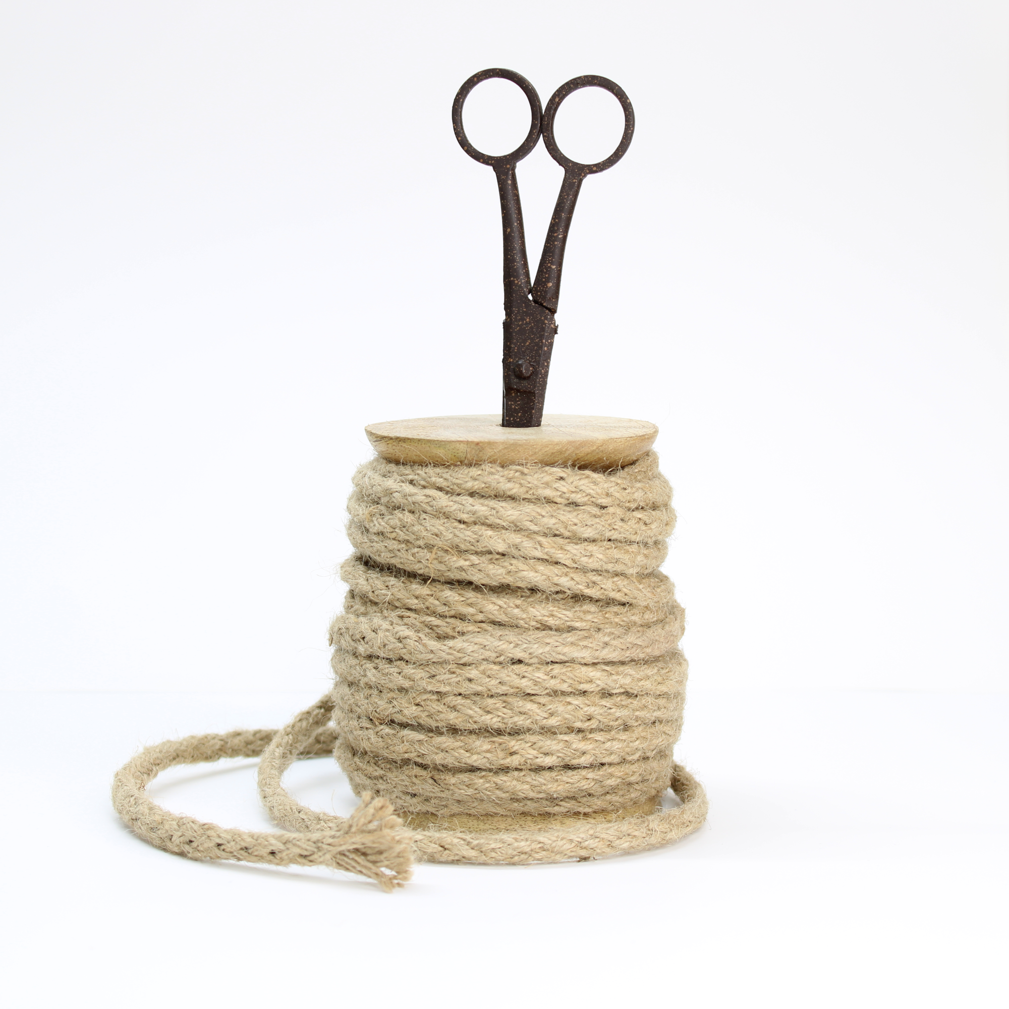 Vintage-style twine stand with jute twine and built-in cutting scissors