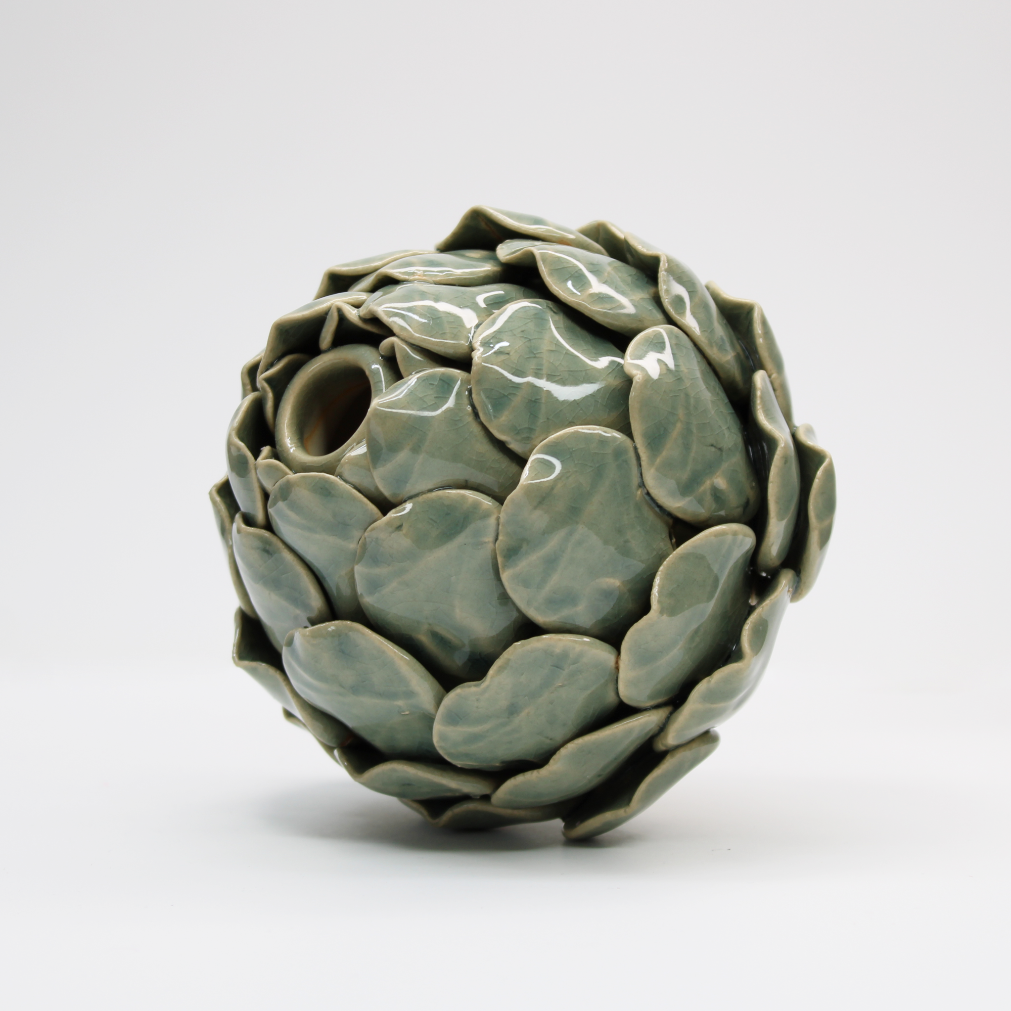 green crackle glazed artichoke candle holder