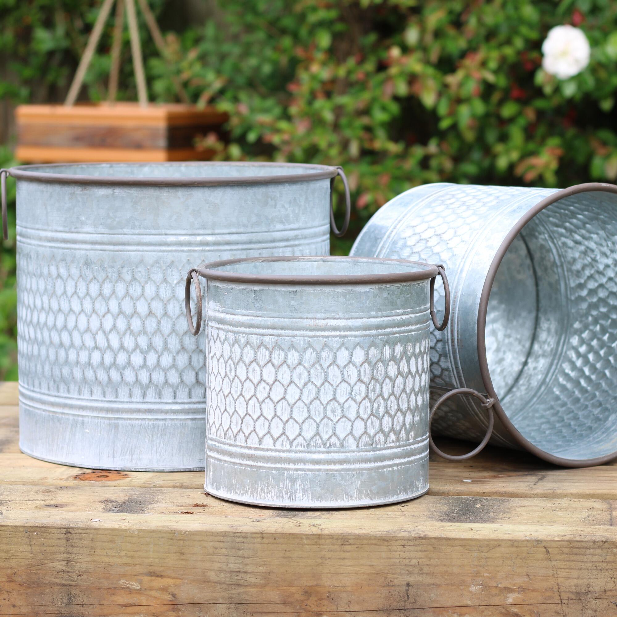 Set of three zinc garden planters