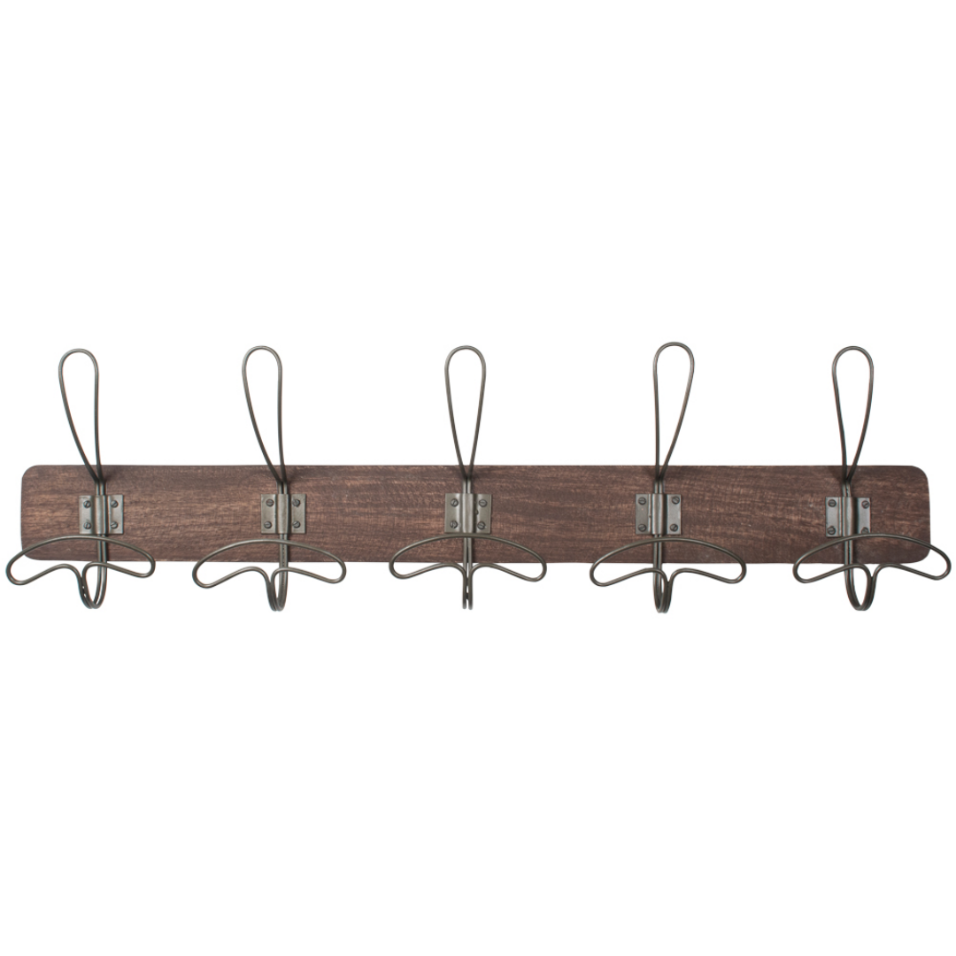 Wall mounted vintage coat rack with 5 antique wire hooks