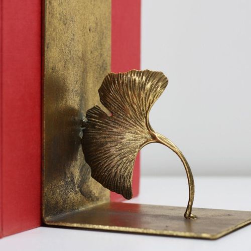 vintage style golden ginkgo leaf bookends