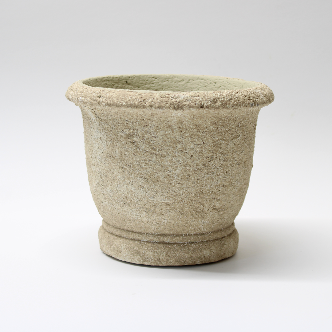 distressed cement plant pot view from the front