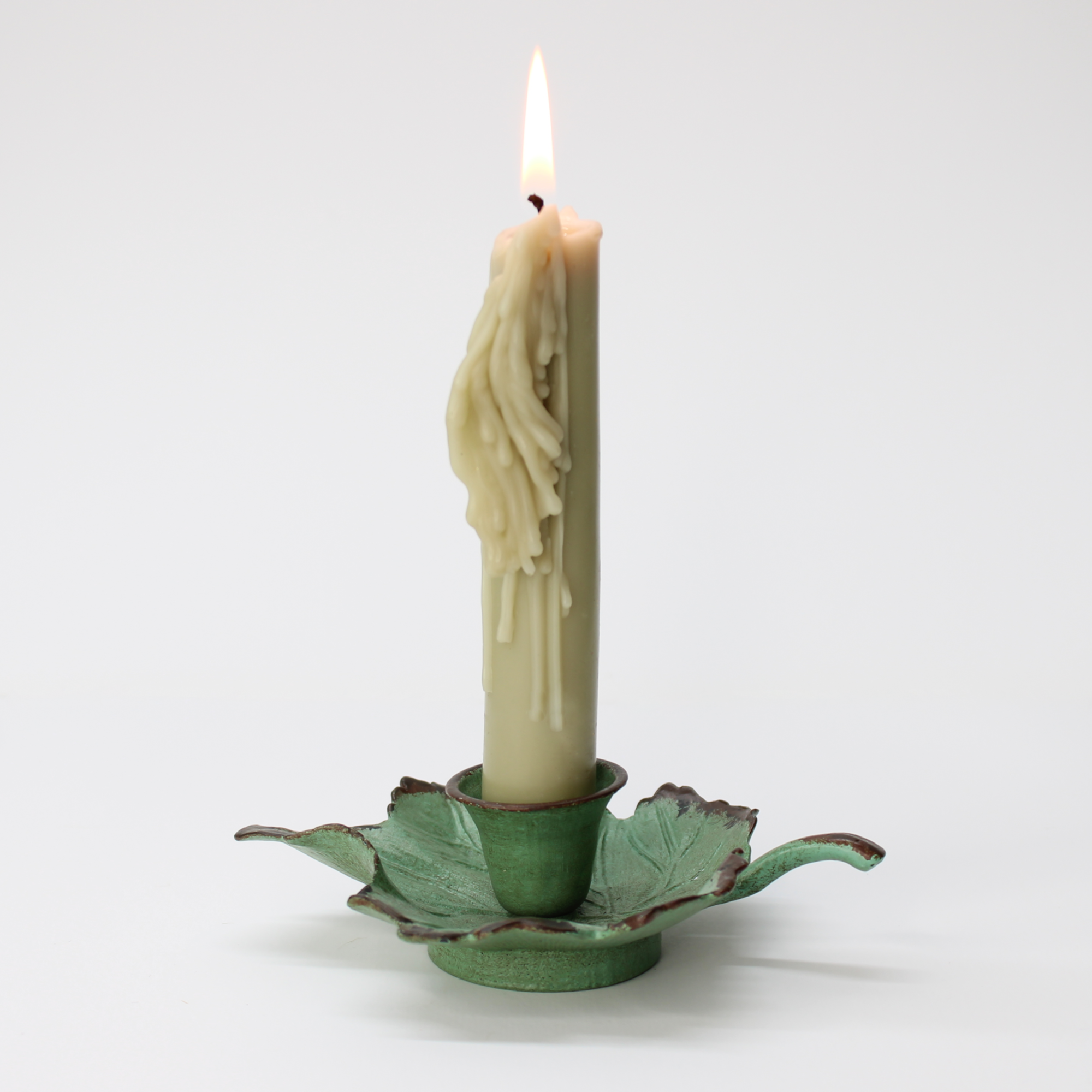 rustic ivy leaf cast iron taper candle holder
