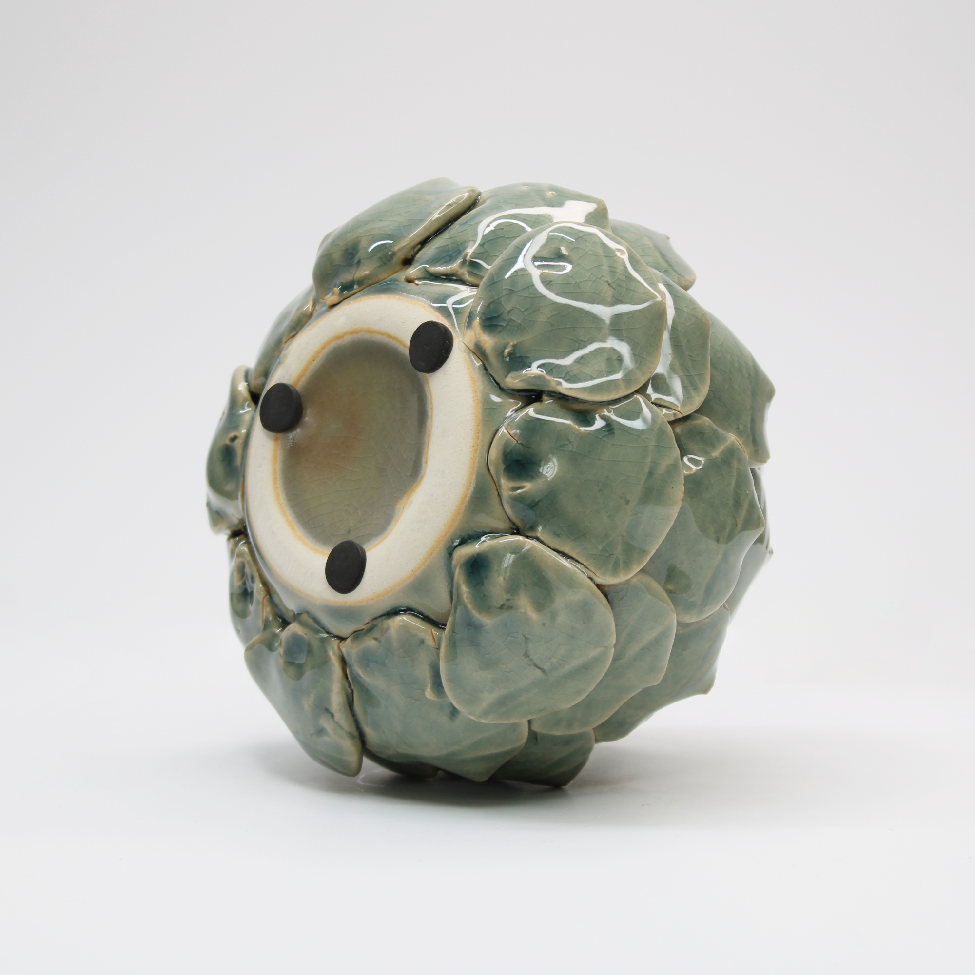 handmade ceramic artichoke candle holder base with rubber pads