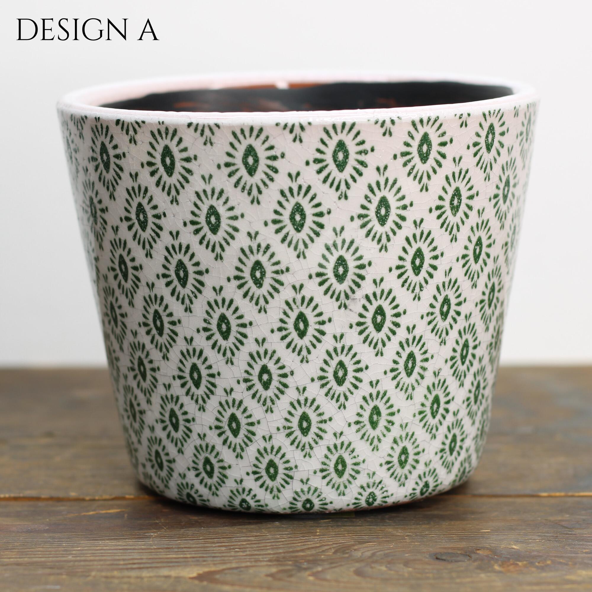 Handcrafted rustic green glazed terracotta plant pot design a