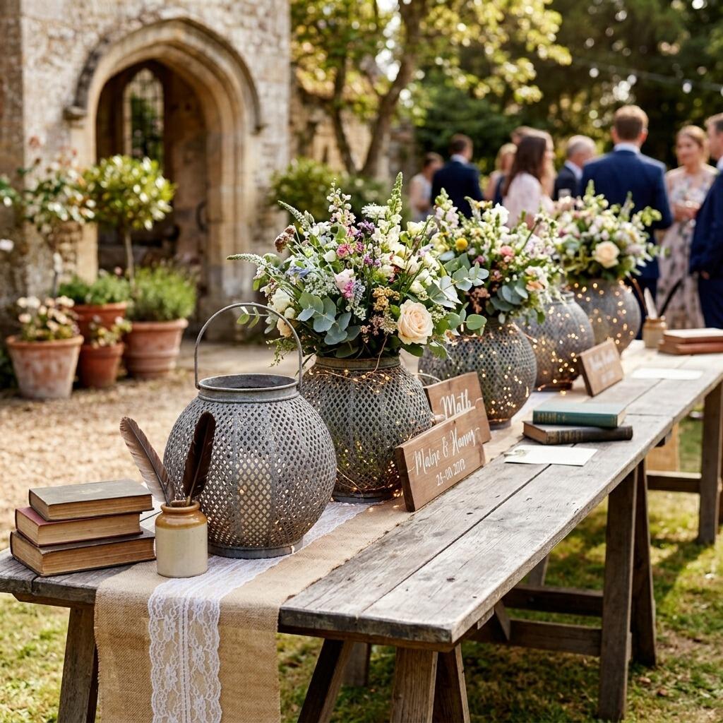 Vintage lanterns used for rustic diy wedding.