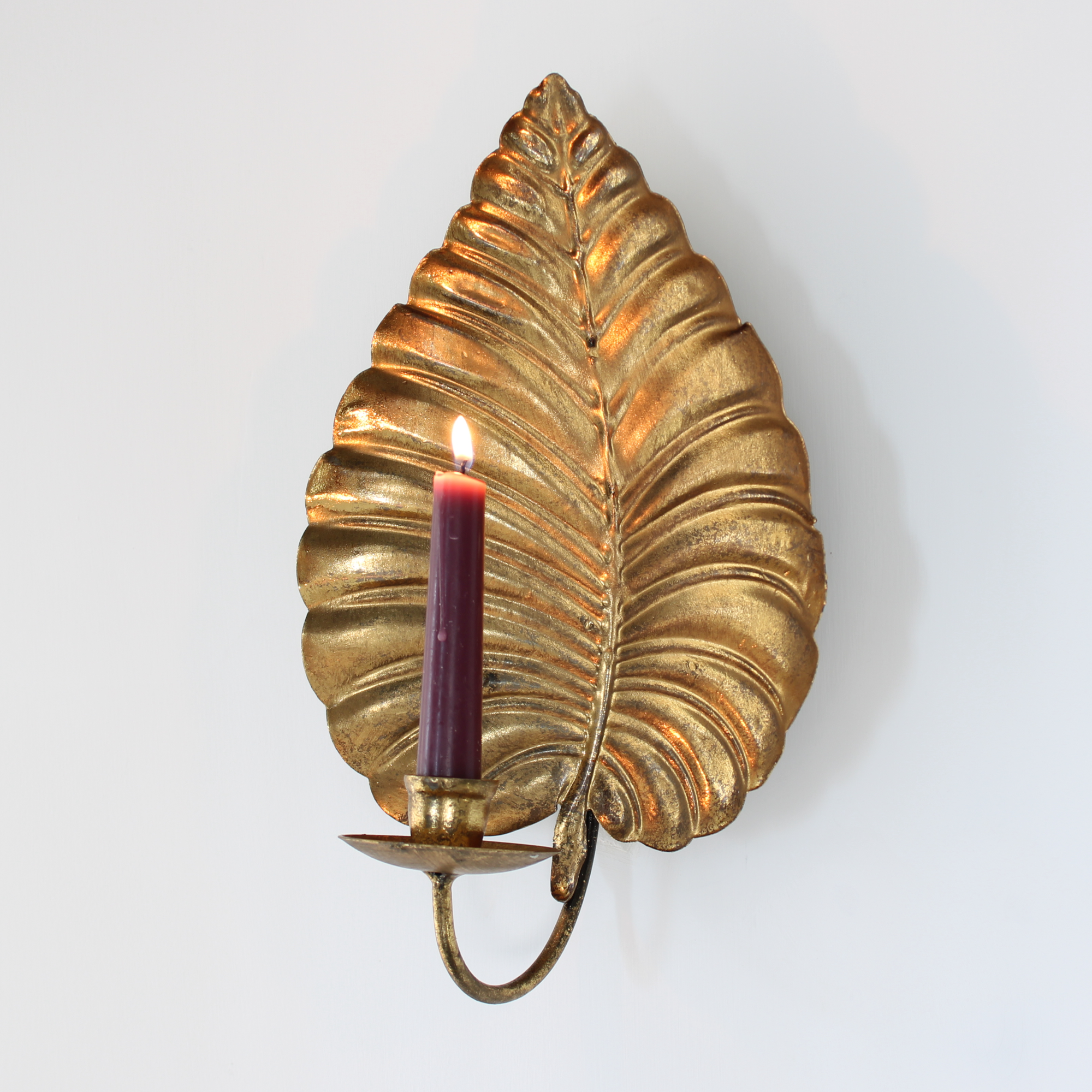 Vintage gold metal wall sconce candle holder.