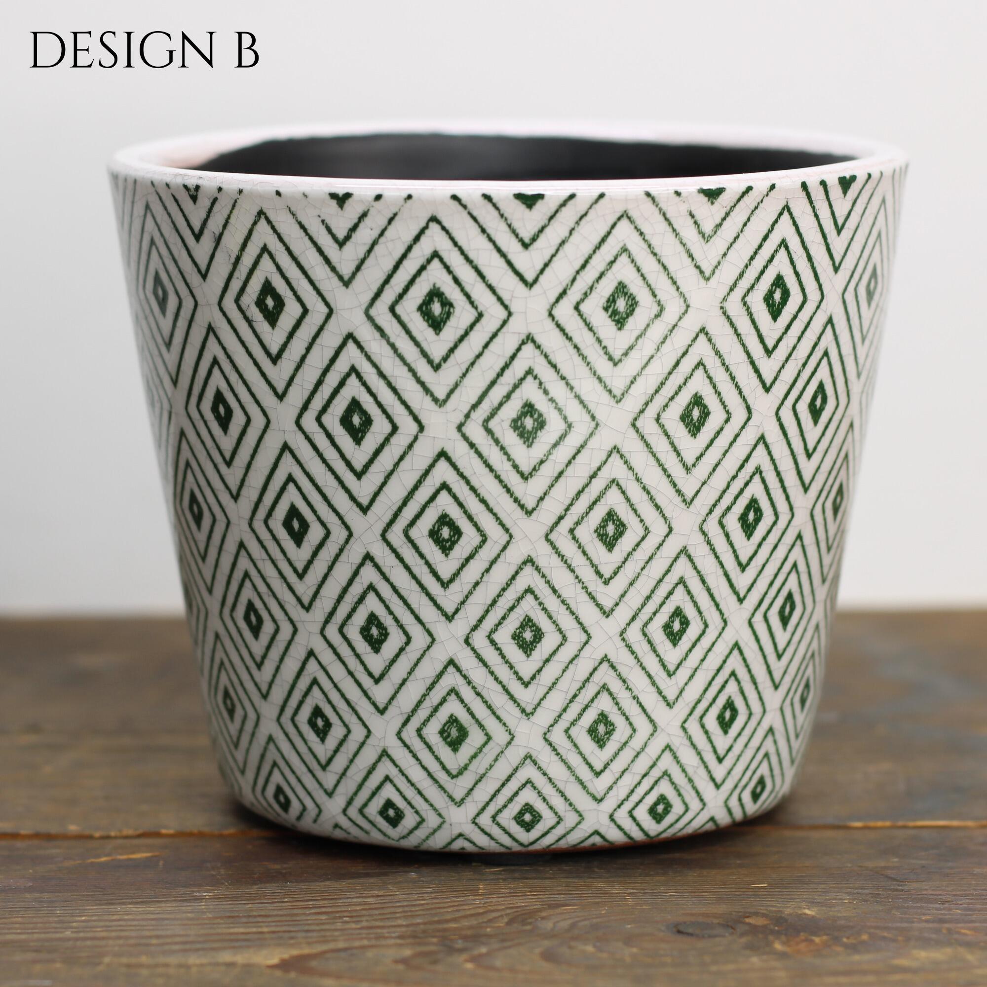 Handcrafted vintage green glazed terracotta plant pot design b