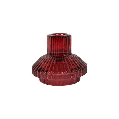 Small burgundy red ribbed glass candle holder