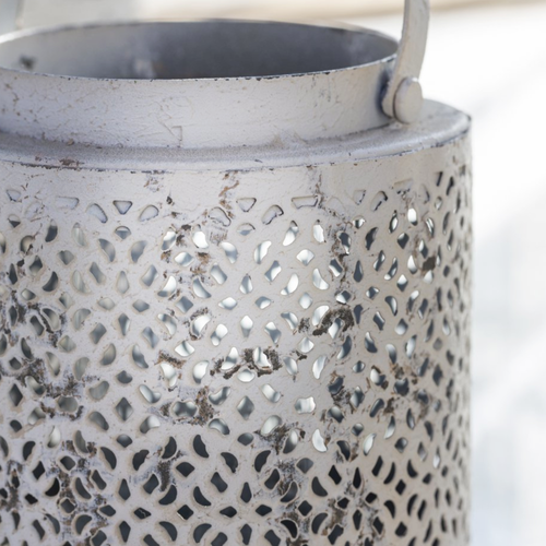 rustic white metal candle lantern
