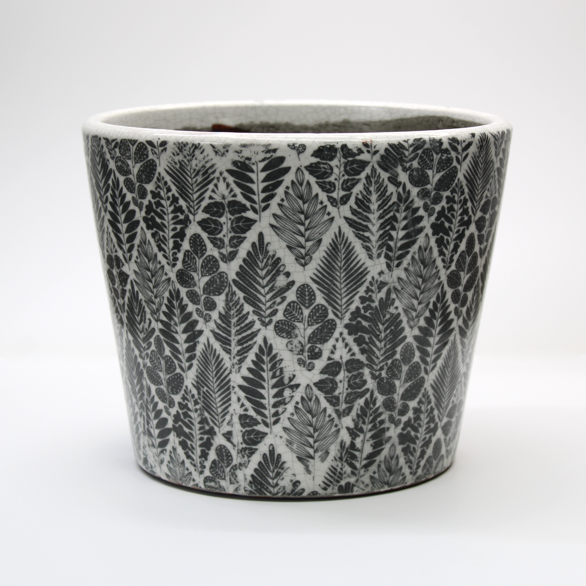 plant pot with a black and white aged glaze finish