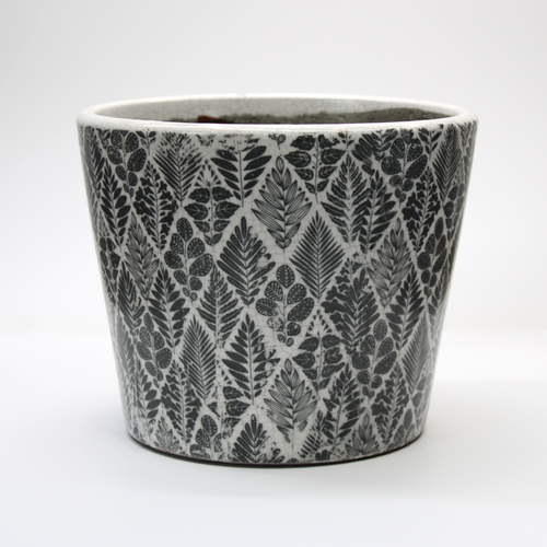 plant pot with a black and white aged glaze finish
