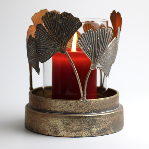 rustic metal hurricane candle holder with glass cylinder for home decor