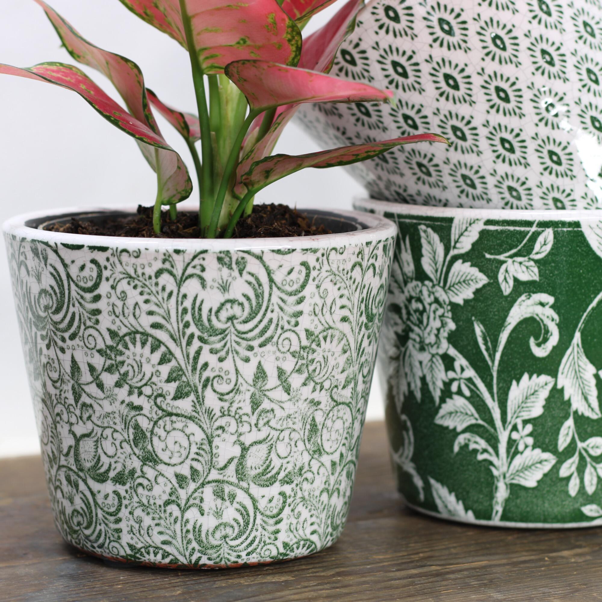 Green glazed plant pots