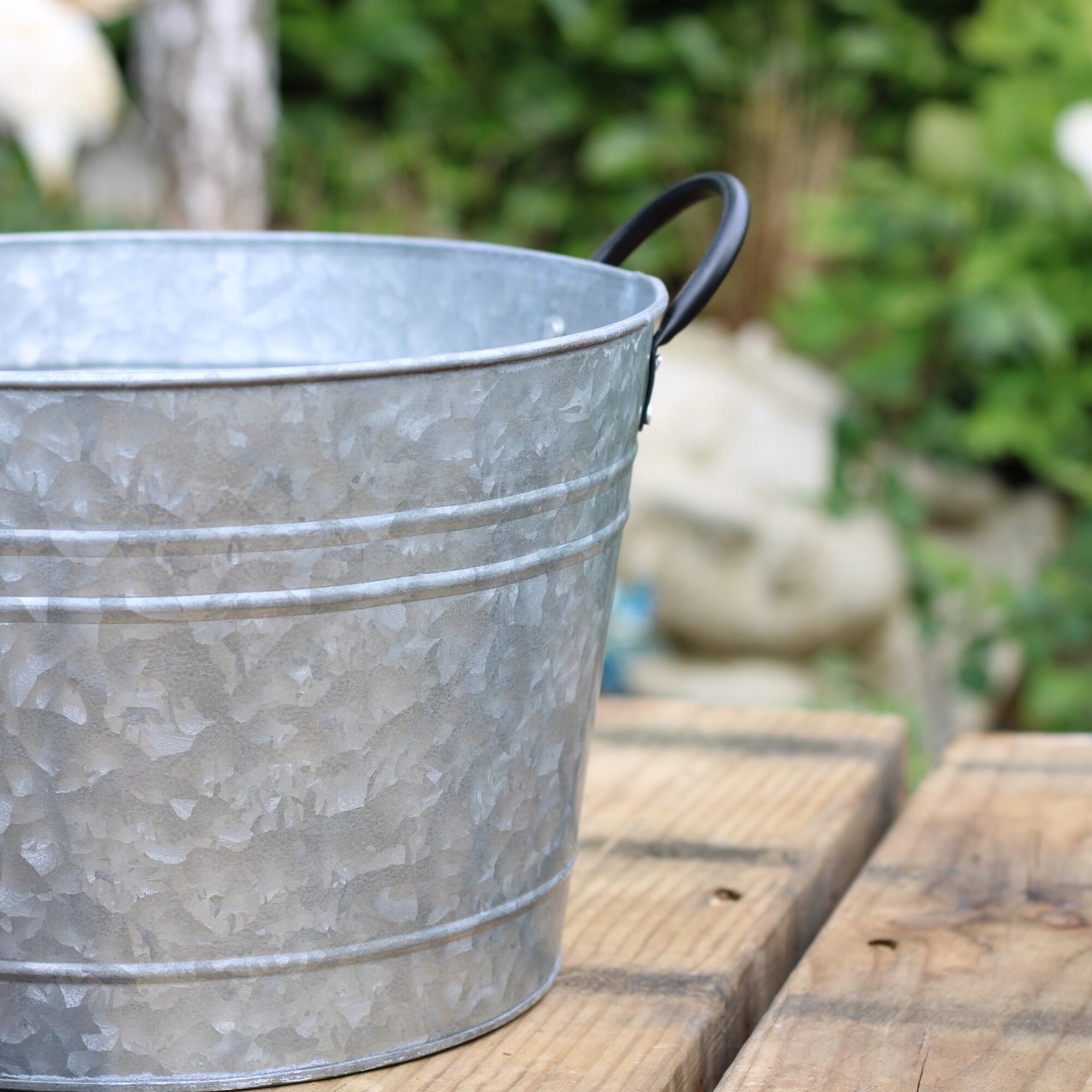 Galvanised planter tub for the home or garden.