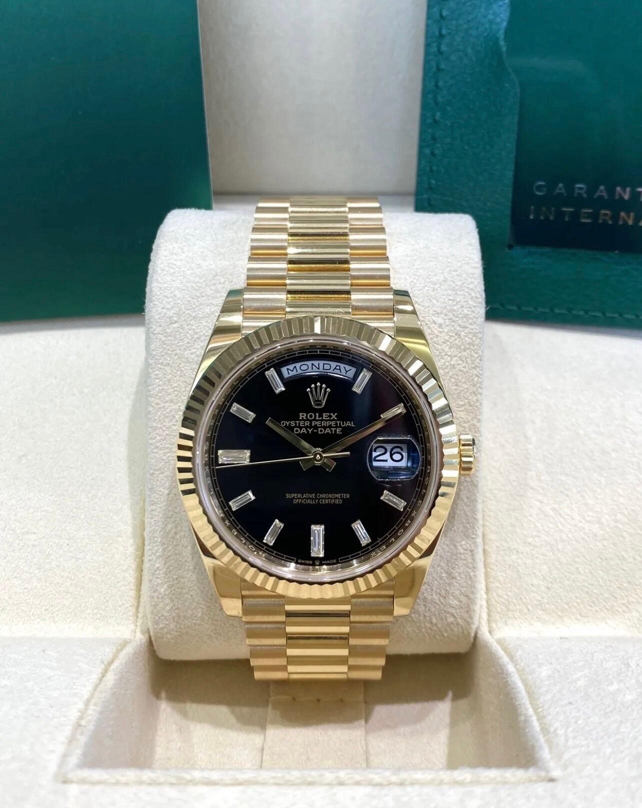 Lyrical Soaked reservoir Rolex Day-Date 40 - 228238 Yellow Gold Black Diamond Dial - 2023