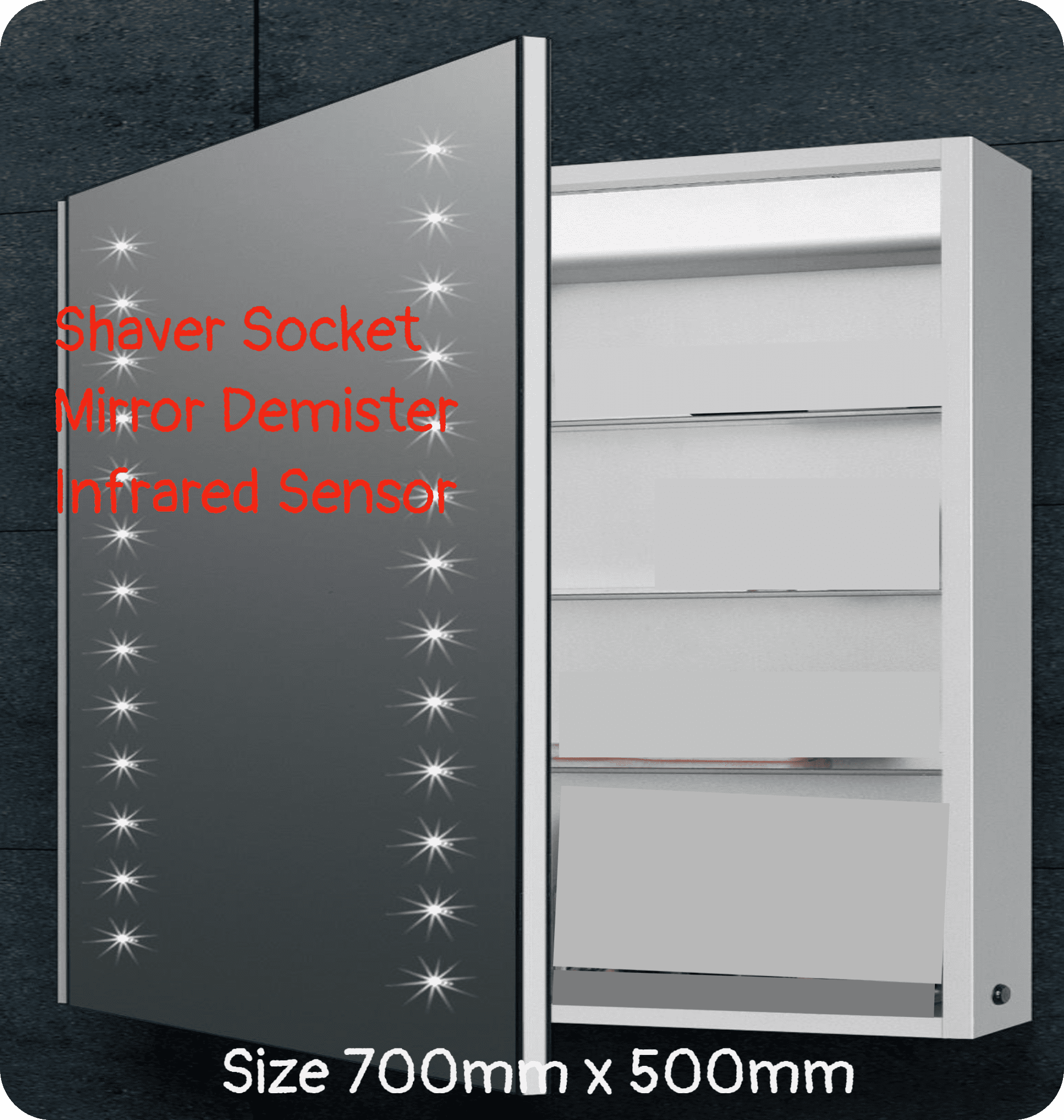 Angel / Apollo LED Mirrored Aluminium Wall Cabinet