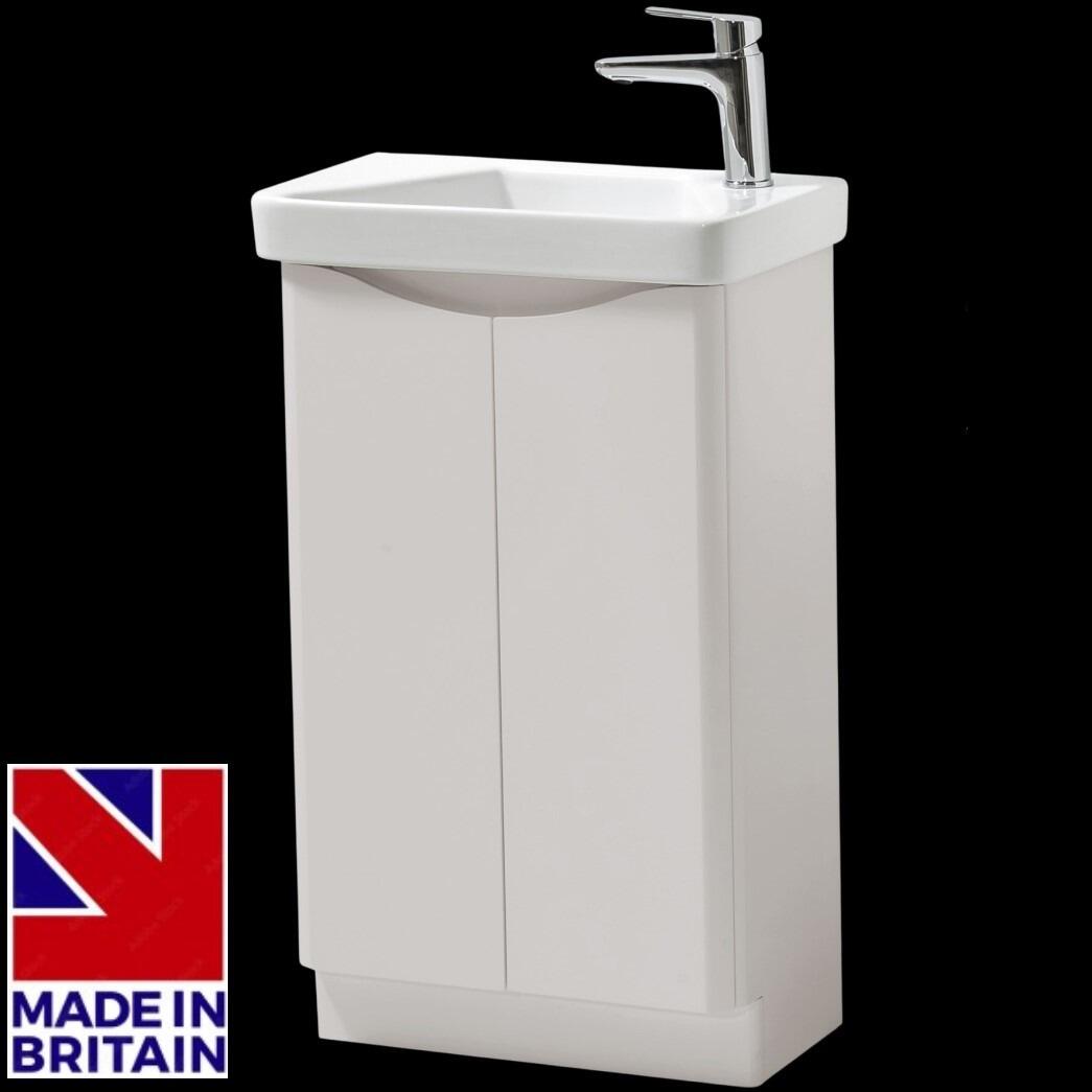 Alto 500mm Matt Cashmere Floor Standing 2 Door Cloakroom Vanity Unit with Ceramic Basin
