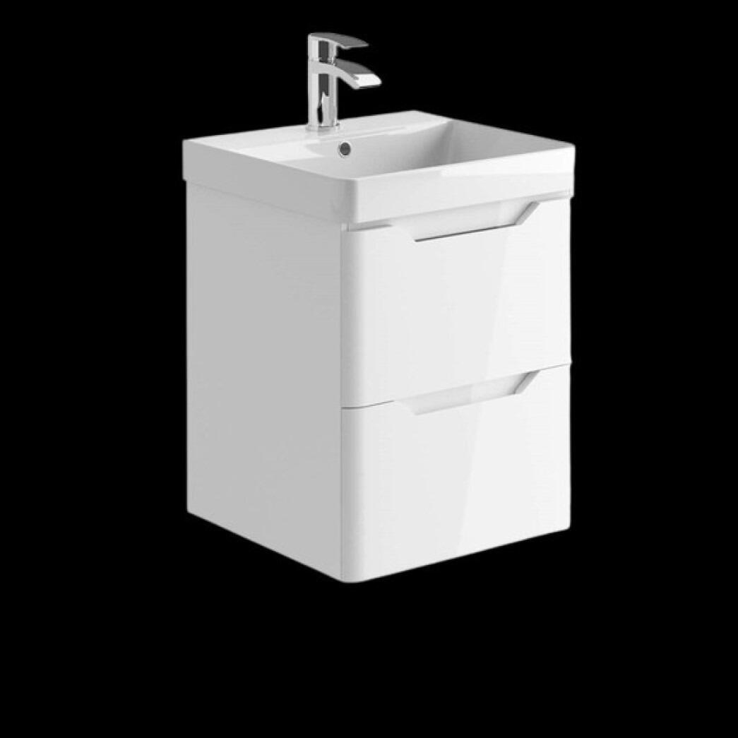 Ella 500mm Gloss White Wall Hung 2 Drawer Vanity Unit with Ceramic Basin