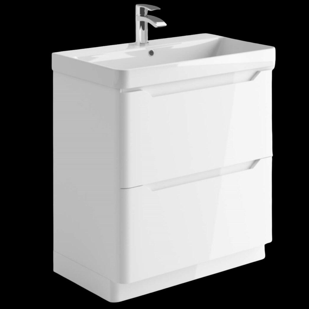 Ella 800mm Gloss White Floor Standing 2 Drawer Vanity Unit with Ceramic Basin