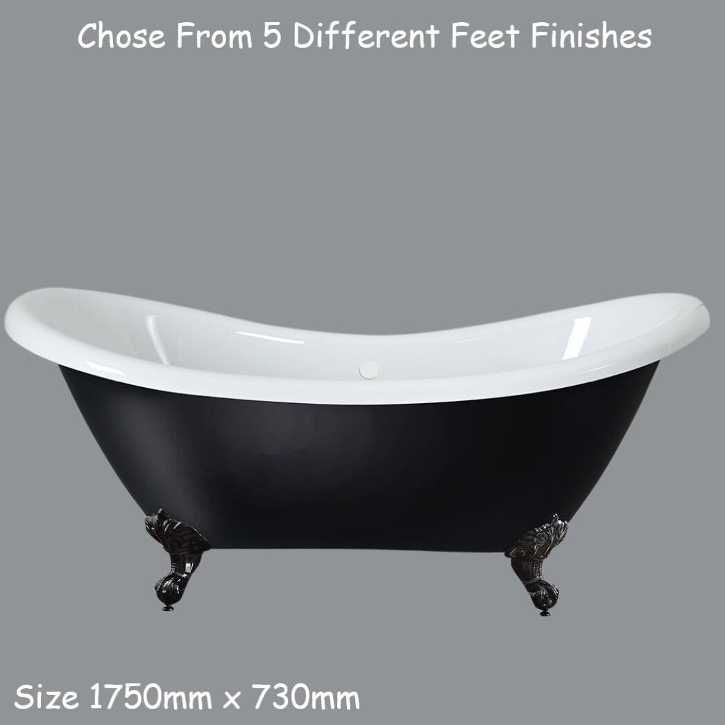 Legend 1750mm x 730mm Double Ended Slipper Bath - Midnight Black