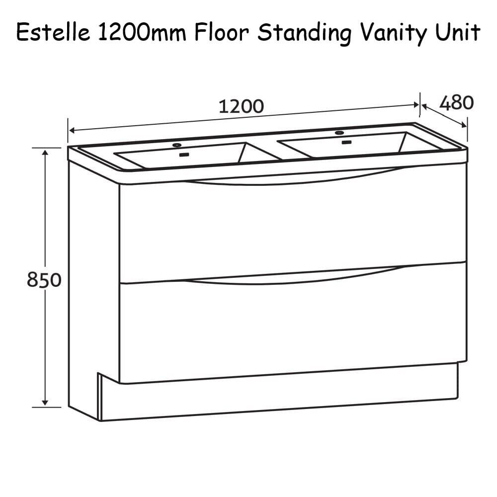 Estelle 1200mm Floor Standing Double Vanity Unit Dimensions